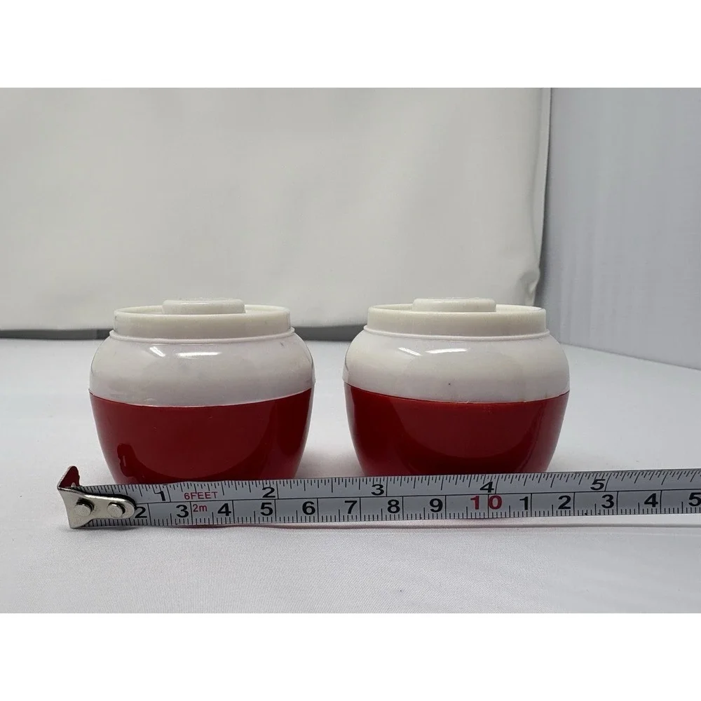 Vintage Red White Bobber Pot Salt and Pepper Shakers Plastic 2